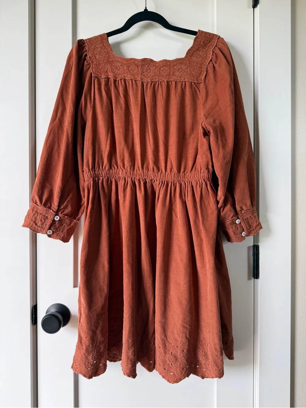 Madewell Cotton Corduroy Embroidered Square-Neck Mini Dress Medium - Picture 8 of 9